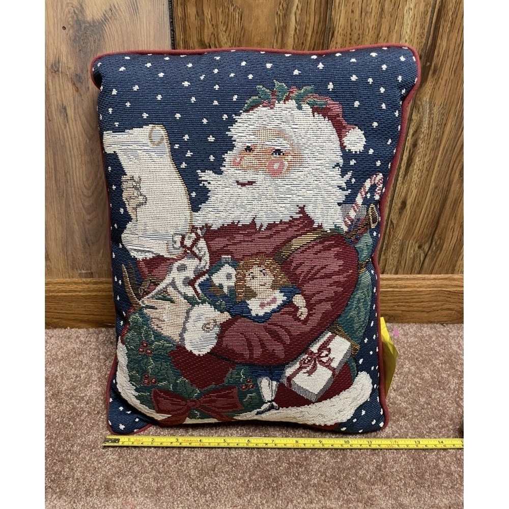 Riverdale Christmas Tapestry Santa Claus List Throw‎ Pillow 15x11" Decorative